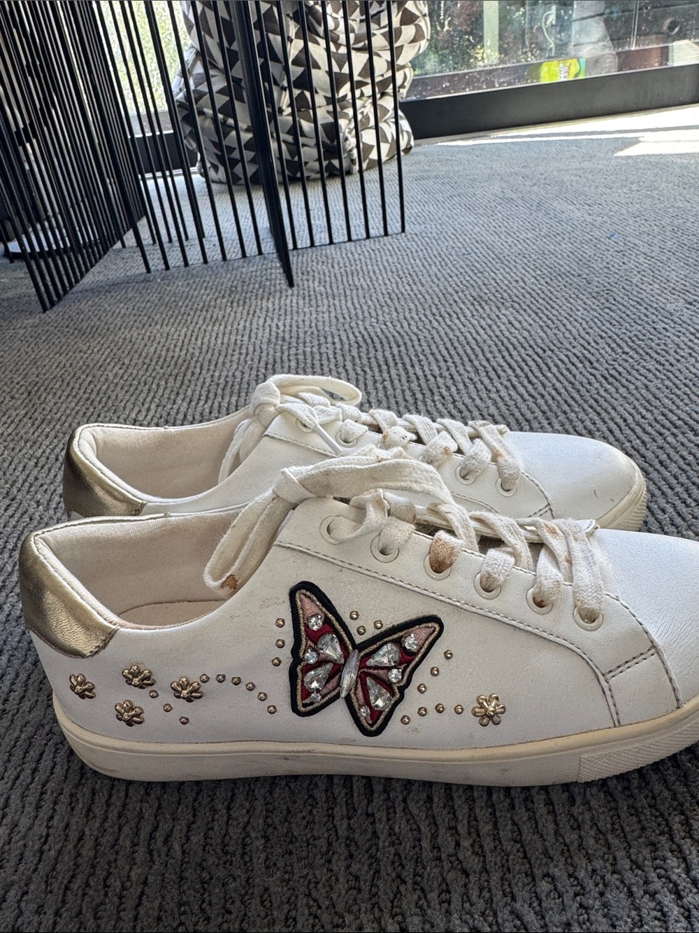 Aldo White Sneakers with Butterfly Patch and Gold Heel
